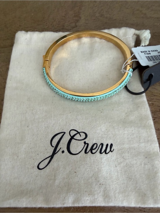 J. Crew Jewelry - J. Crew Gold Bangle with Mint Crystal Row